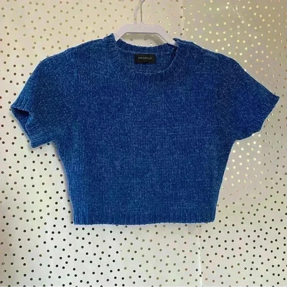 Revolve MAJORELLE Denitza Chenille Crop Top Blue - Picture 1 of 5